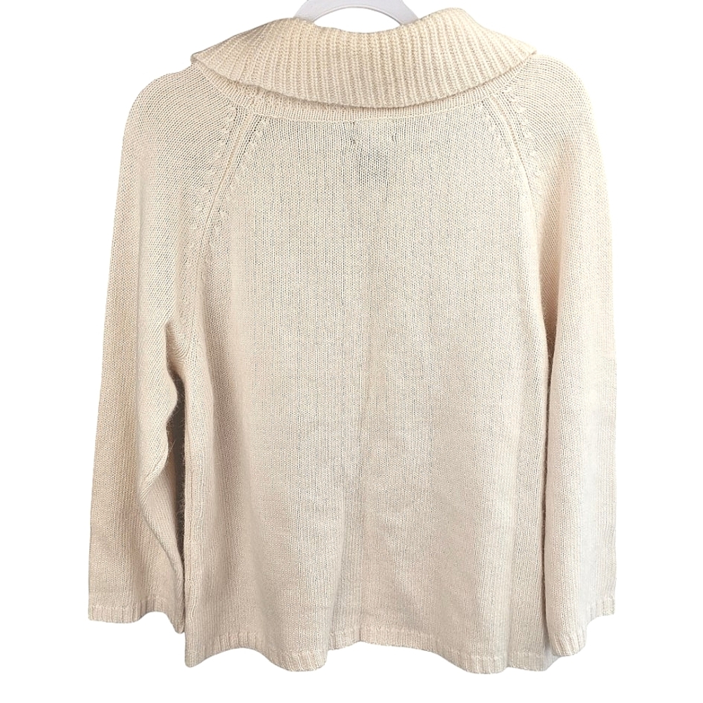 RAFAELLA Ivory Cream Angora Lambswool  Blend 3/4 Sleeve Cowl Neck Sweater XL - Picture 2 of 11
